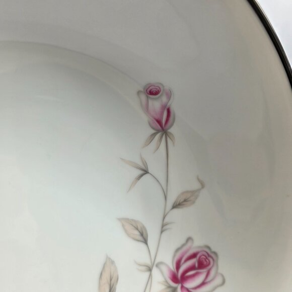 Seizan Fine China Lasting Rose 9 Inch Serving Bowl White Pink Roses Gray Leaves - Picture 12 of 15
